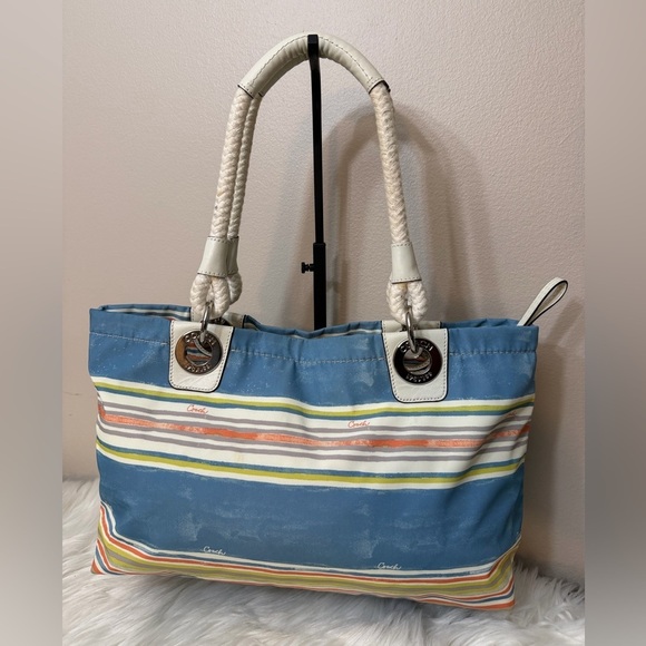 Coach Handbags - Coach Multicolor Striped Tote Bag
